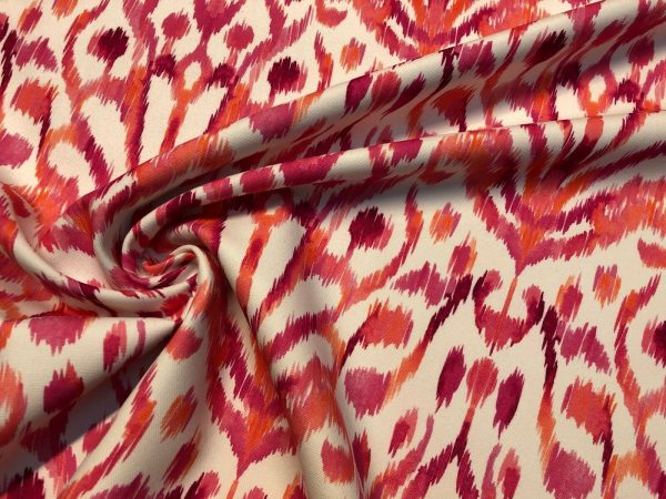 Pink Floral Ikat Fan Damask Flower Fabric Geometric Paisley Cotton Material Curtain Upholstery Home Decor - 110"/280cm Wide - Image 2