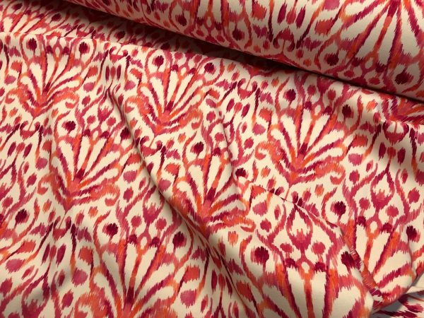 Pink Floral Ikat Fan Damask Flower Fabric Geometric Paisley Cotton Material Curtain Upholstery Home Decor - 110"/280cm Wide - Image 3
