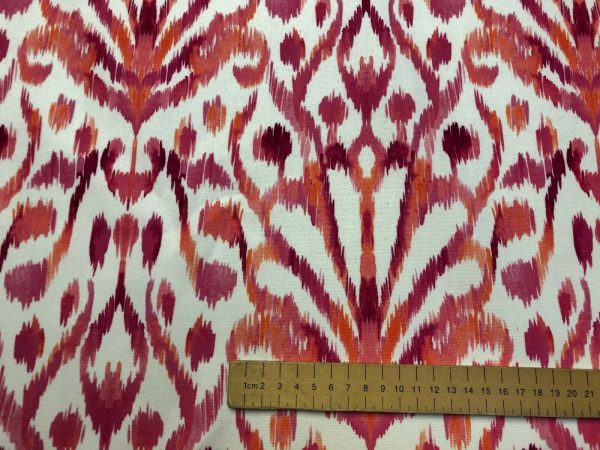 Pink Floral Ikat Fan Damask Flower Fabric Geometric Paisley Cotton Material Curtain Upholstery Home Decor - 110"/280cm Wide - Image 5