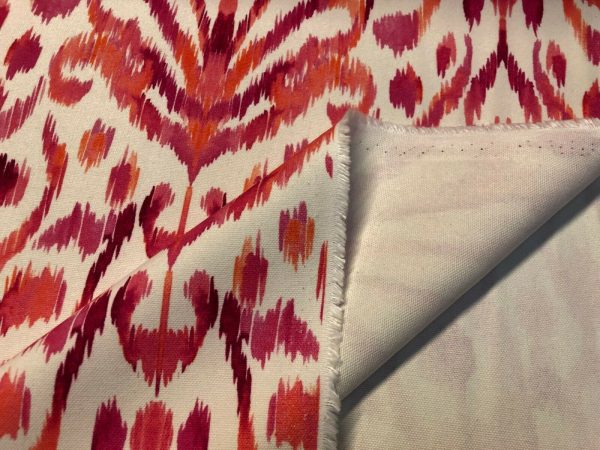 Pink Floral Ikat Fan Damask Flower Fabric Geometric Paisley Cotton Material Curtain Upholstery Home Decor - 110"/280cm Wide - Image 6