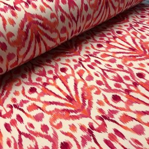 Pink IKAT Floral Fan Damask Flower Fabric Geometric Paisley Cotton Material Curtain Upholstery Home Decor - 55"/140cm Wide