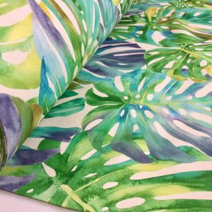 Tropical Palm Leaves Fabric Leaf Print Cotton Material Home Decor Curtains Upholstery - 140cm wide - Purple