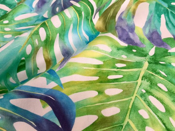 Tropical Palm Leaves Fabric Leaf Print Cotton Material Home Decor Curtains Upholstery - 140cm wide - Purple - Image 5