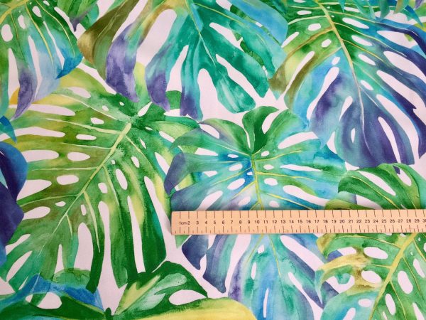 Tropical Palm Leaves Fabric Leaf Print Cotton Material Home Decor Curtains Upholstery - 140cm wide - Purple - Image 6