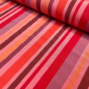 RASPBERRY RED BROWN Striped Dress Home Decor Light Upholstery Material Curtains Stripes Cotton Satin Feel Fabric - 110"/280cm Wide