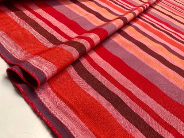 RASPBERRY RED BROWN Striped Dress Home Decor Light Upholstery Material Curtains Stripes Cotton Satin Feel Fabric - 110"/280cm Wide - Image 2