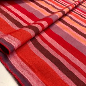 RASPBERRY RED BROWN Striped Dress Home Decor Light Upholstery Material Curtains Stripes Cotton Satin Feel Fabric - 55"/140cm Wide