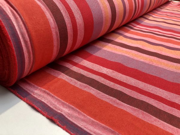 RASPBERRY RED BROWN Striped Dress Home Decor Light Upholstery Material Curtains Stripes Cotton Satin Feel Fabric - 55"/140cm Wide - Image 6