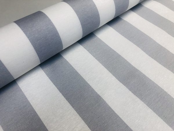 Silver Grey & White Striped Fabric - Sofia Stripes Curtain Tablecloth Upholstery Material - 55"/140cm Wide Canvas