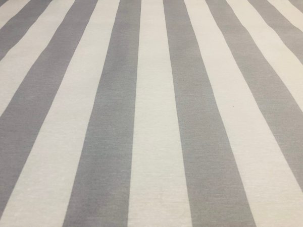 SILVER GREY & White Teflon Waterproof Outdoor Fabric for cushion, gazebo, beach - 140cm wide, sold by metre - Stripe Material Stripes