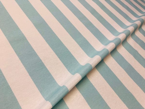 Sky Blue & White Striped Fabric - Sofia Stripes Curtain Tablecloth Upholstery Material - 55"/140cm Wide Canvas