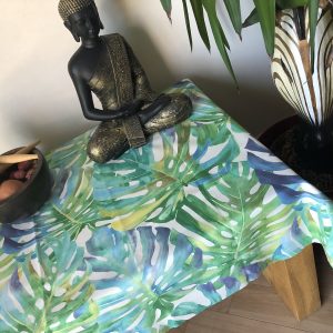 TEFLON Purple and Green Tropical Palm Leaves Botanical Leaf Garden Tablecloth PU Coated Outdoor Fabric For Cushion Gazebo - 55"/140cm Wide
