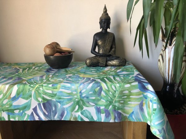 TEFLON Purple and Green Tropical Palm Leaves Botanical Leaf Garden Tablecloth PU Coated Outdoor Fabric For Cushion Gazebo - 55"/140cm Wide - Image 2
