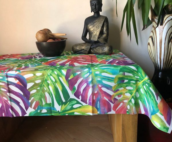 TEFLON Red and Green Tropical Palm Leaves Botanical Leaf Garden Tablecloth PU Coated Outdoor Fabric For Cushion Gazebo - 55"/140cm Wide - Image 3