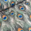 PEACOCK Fans Satin Fabric Material - Animal Print Fans Feathers Home Decor Bedding Dressmaking  - 59" or 150cm Wide - BEIGE