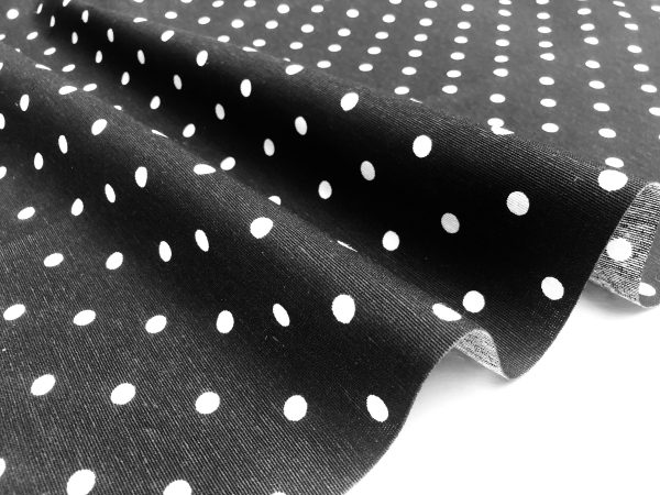 BLACK Polka Dot Fabric White Spots Dots PolyCotton Material Classic Chic Textile Home Decor Dress Curtains - 55''/140cm Wide Canvas
