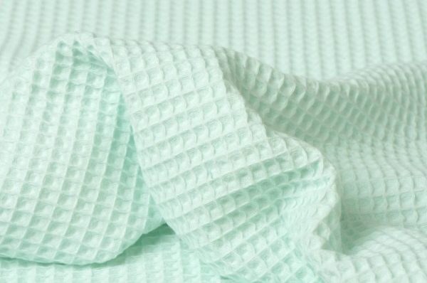 Cotton WAFFLE Pique Honeycomb Fabric Material - bathrobe, gown, towel, cushion -  150cm wide - MINT GREEN