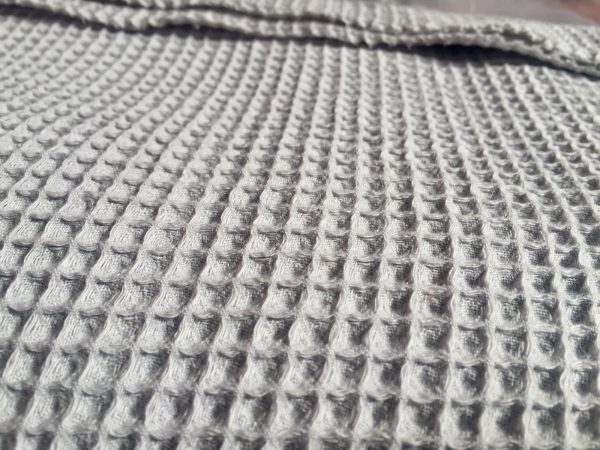 Cotton WAFFLE Pique Honeycomb Fabric Material - bathrobe, gown, towel, cushion -  150cm wide - SILVER GREY
