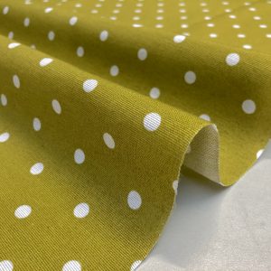 MUSTARD Polka Dot Fabric White Spots Dots PolyCotton Material Shabby Classic Chic Textile Home Decor Dress Curtains - 55''/140cm Wide Canvas
