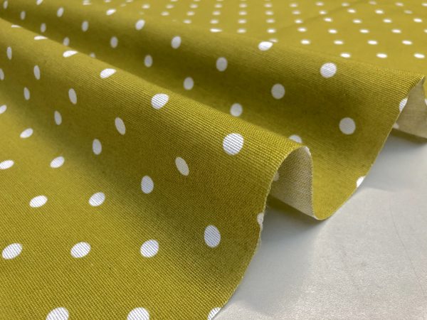 MUSTARD Polka Dot Fabric White Spots Dots PolyCotton Material Shabby Classic Chic Textile Home Decor Dress Curtains - 55''/140cm Wide Canvas