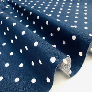 NAVY BLUE Polka Dot Fabric White Spots Dots PolyCotton Material Classic Chic Textile Home Decor Dress Curtains - 55''/140cm Wide Canvas