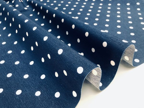 NAVY BLUE Polka Dot Fabric White Spots Dots PolyCotton Material Classic Chic Textile Home Decor Dress Curtains - 55''/140cm Wide Canvas