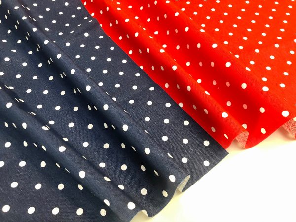 NAVY BLUE Polka Dot Fabric White Spots Dots PolyCotton Material Classic Chic Textile Home Decor Dress Curtains - 55''/140cm Wide Canvas - Image 2