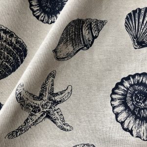 Ocean Beach Shell Star Cotton Linen Nautical Fabric Natural Dark Blue Marine Hessian Jute Sea Material Home Decor - 61"/155cm Wide Canvas