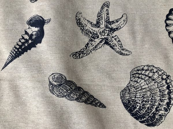 Ocean Beach Shell Star Cotton Linen Nautical Fabric Natural Dark Blue Marine Hessian Jute Sea Material Home Decor - 61"/155cm Wide Canvas - Image 3