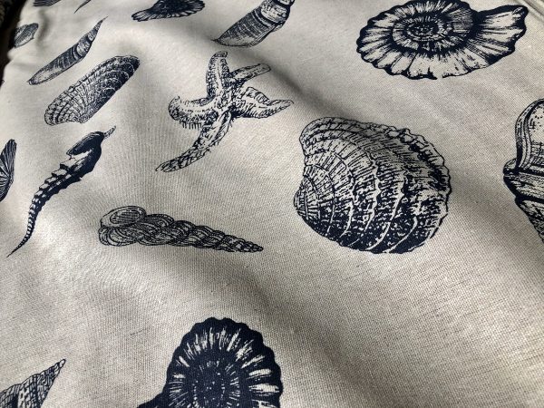 Ocean Beach Shell Star Cotton Linen Nautical Fabric Natural Dark Blue Marine Hessian Jute Sea Material Home Decor - 61"/155cm Wide Canvas - Image 4