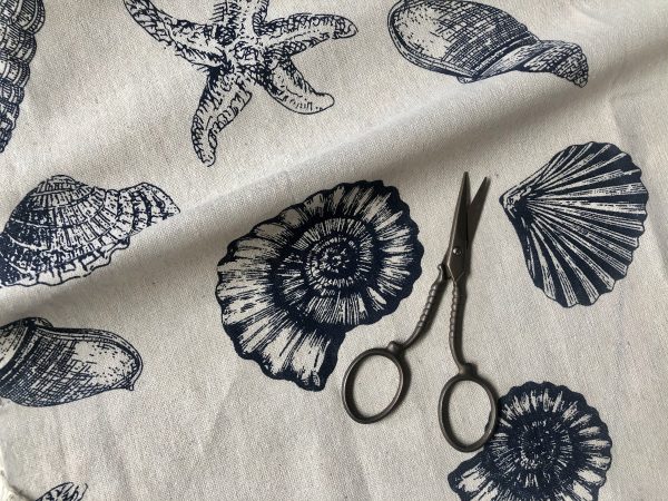 Ocean Beach Shell Star Cotton Linen Nautical Fabric Natural Dark Blue Marine Hessian Jute Sea Material Home Decor - 61"/155cm Wide Canvas - Image 5