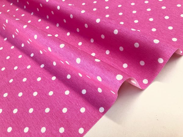 PINK Polka Dot Fabric White Spots Dots PolyCotton Material Classic Chic Textile Home Decor Dress Curtains - 55''/140cm Wide Canvas