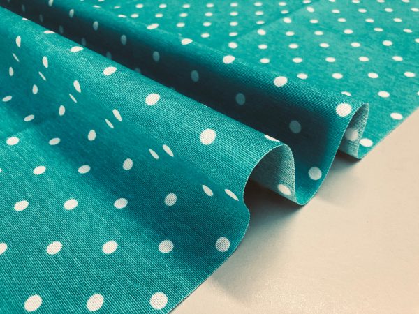 TURQUOISE BLUE Polka Dot Fabric White Spots Dots PolyCotton Material Classic Chic Textile Home Decor Dress Curtains - 55''/140cm Wide Canvas