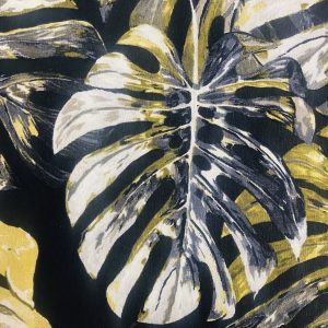 Black & Green Palm Banana Leaf Print Fabric Tropical Leaves Cotton Curtain Material Upholstery - 55"/140cm wide