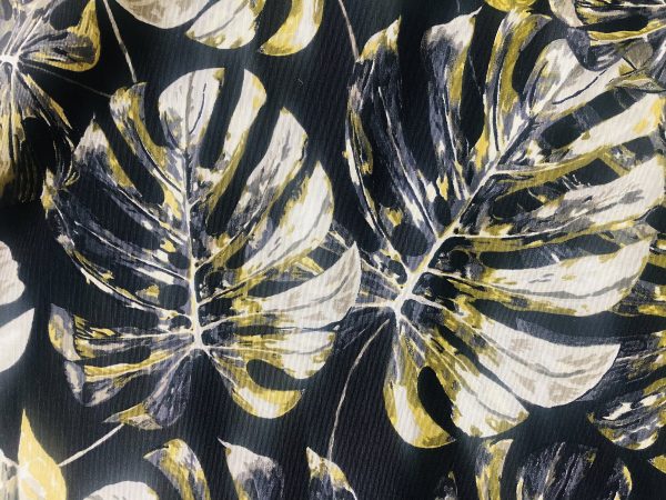 Black & Green Palm Banana Leaf Print Fabric Tropical Leaves Cotton Curtain Material Upholstery - 55"/140cm wide - Image 2