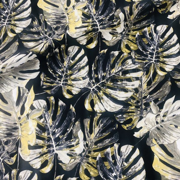 Black & Green Palm Banana Leaf Print Fabric Tropical Leaves Cotton Curtain Material Upholstery - 55"/140cm wide - Image 6