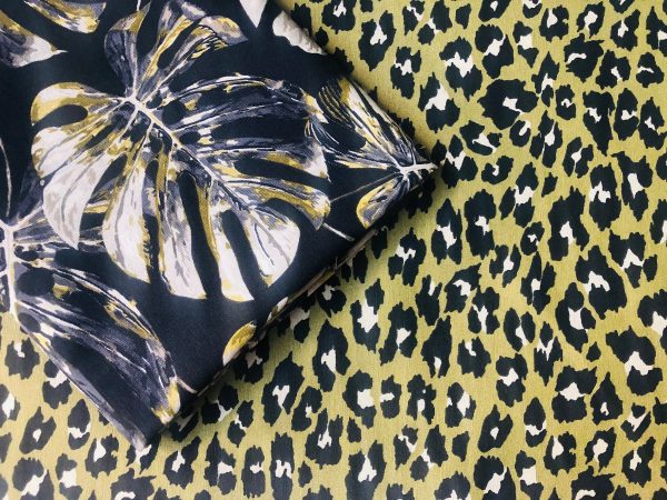 Black & Green Palm Banana Leaf Print Fabric Tropical Leaves Cotton Curtain Material Upholstery - 55"/140cm wide - Image 9