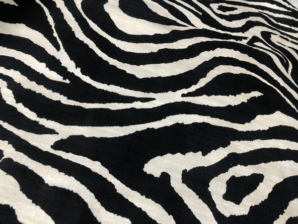 African BLACK & WHITE Zebra Stripes Print Linen Look Cotton Fabric Furnishing Curtain Upholstery Material - 108"/275cm Extra Wide Canvas - Image 2