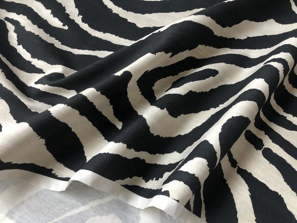 African BLACK & WHITE Zebra Stripes Print Linen Look Cotton Fabric Furnishing Curtain Upholstery Material - 108"/275cm Extra Wide Canvas - Image 3