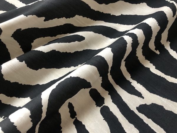 African BLACK & WHITE Zebra Stripes Print Linen Look Cotton Fabric Furnishing Curtain Upholstery Material - 108"/275cm Extra Wide Canvas - Image 4