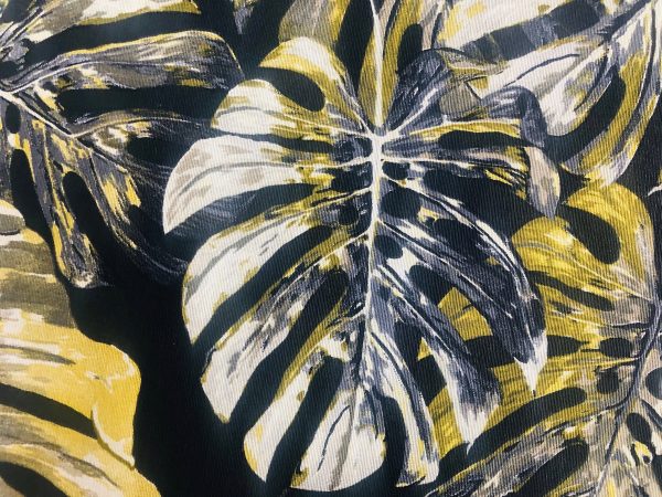 Black & Green Palm Banana Leaf Print Fabric Tropical Leaves Cotton Curtain Material Upholstery - 110"/280cm extra wide - Image 2