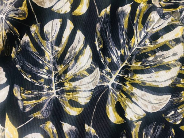 Black & Green Palm Banana Leaf Print Fabric Tropical Leaves Cotton Curtain Material Upholstery - 110"/280cm extra wide - Image 3