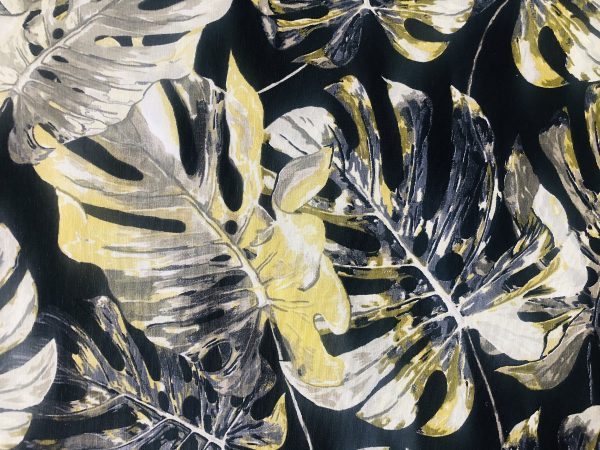 Black & Green Palm Banana Leaf Print Fabric Tropical Leaves Cotton Curtain Material Upholstery - 110"/280cm extra wide - Image 4