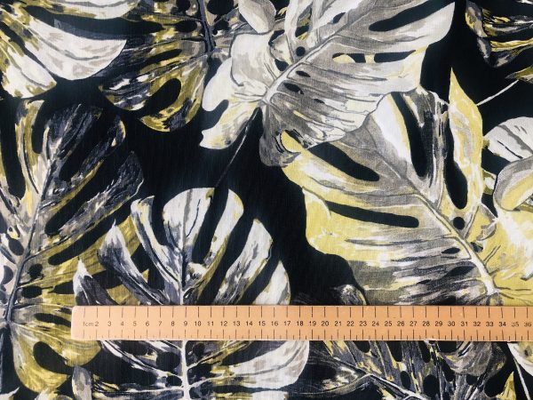 Black & Green Palm Banana Leaf Print Fabric Tropical Leaves Cotton Curtain Material Upholstery - 110"/280cm extra wide - Image 5