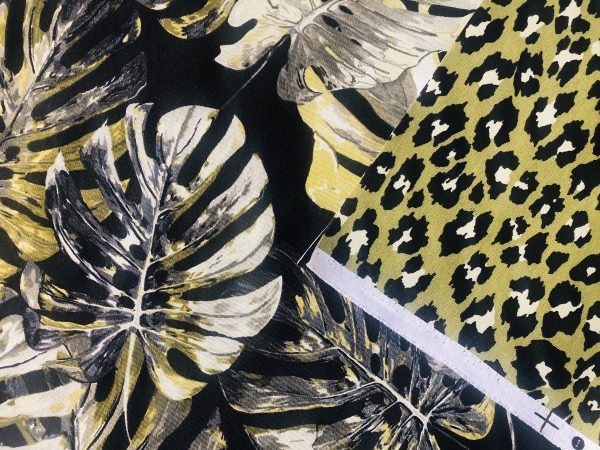 Black & Green Palm Banana Leaf Print Fabric Tropical Leaves Cotton Curtain Material Upholstery - 110"/280cm extra wide - Image 7