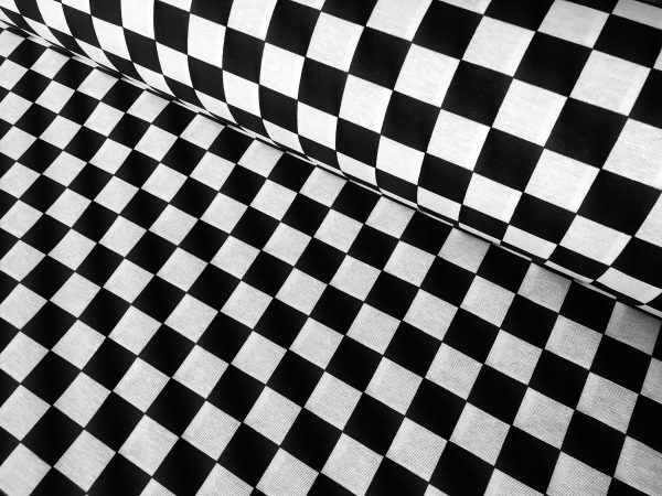BLACK & WHITE Chef's Check Carnival Poly Cotton Geometric Uniform Apron Classic Checked Plaid Gingham Chess - 55"/140cm wide Canvas