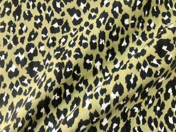 Green & Black Leopard Animal Fur Print Fabric Cotton Curtain Upholstery Material - 55"/140cm wide