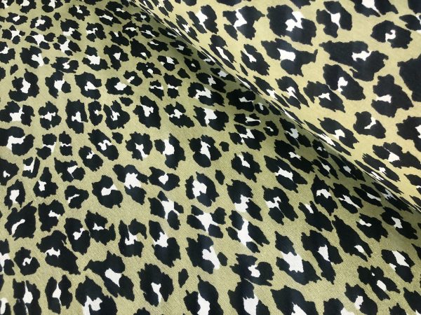Green & Black Leopard Animal Fur Print Fabric Cotton Curtain Upholstery Material - 55"/140cm wide - Image 4