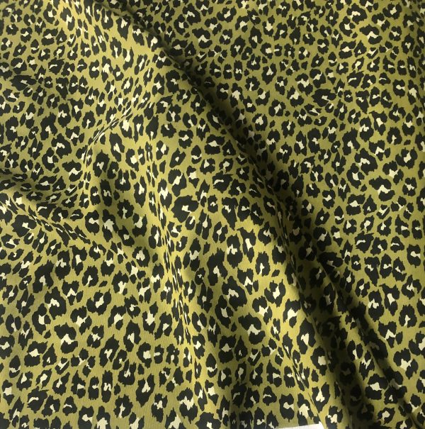 Green & Black Leopard Animal Fur Print Fabric Cotton Curtain Upholstery Material - 55"/140cm wide - Image 7