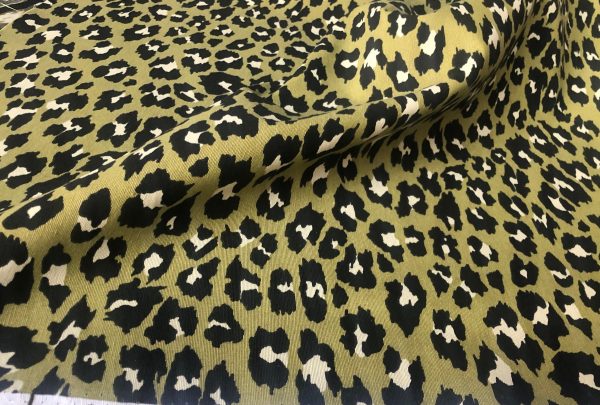 Green & Black Leopard Animal Fur Print Fabric Cotton Curtain Upholstery Material - 110"/280cm extra wide